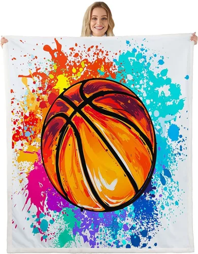 Manta de baloncesto con teñido anudado de acuarela, ligera, súper suave y acogedora manta de microfibra con graffiti hip hop para sofá, dormitorio,