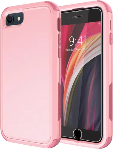 Diverbox Funda diseñada para iPhone SE con protector de pantalla, resistente a los golpes, resistente a los golpes, para Apple iPhone SE Phone Rosado