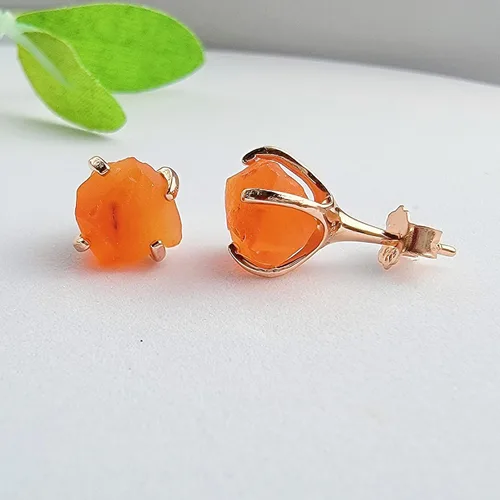 Miniatura 48 de Aretes de piedra preciosa natural en bruto con oro rosa sobre plata de ley 925, 6 a 0.276 in, regalo de piedra de nacimiento de calidad genuina