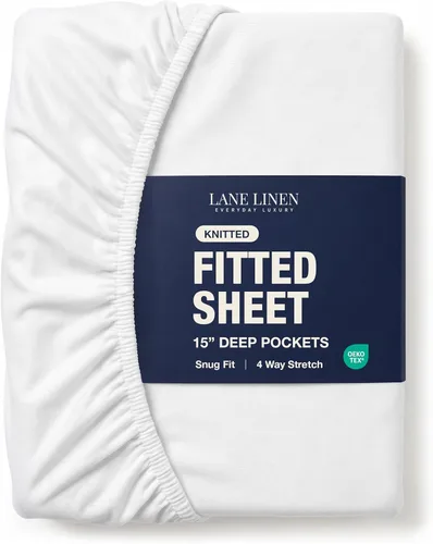 Lane Linen Sábana Ajustable Individual Solamente - Sábana Inferior Individual de Punto Elástico en 4 Direcciones con Bolsillos Profundos - Se Adapta