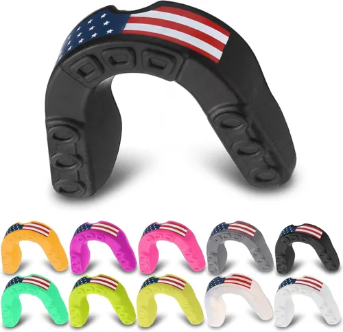 Yungyan 10 protectores bucales para deportes con la bandera estadounidense, protectores bucales impresos de fútbol a granel para jóvenes, dientes de