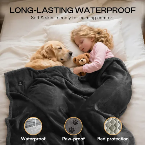 Miniatura 5 de Luciphia Manta de cama impermeable lavable, suave forro polar sherpa reversible para cachorros para perros medianos y grandes, funda protectora