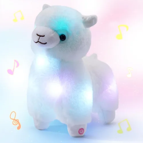 Miniatura 7 de BSTAOFY Animales de peluche de alpaca que se iluminan de 13.5 pulgadas, juguete de peluche suave de llama blanca con LED y luces nocturnas coloridas