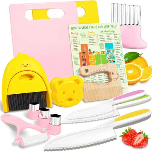 Miniatura 8 de Suhctuptx Juego de cuchillos para niños pequeños, juego de cuchillos para cocina real, cuchillos seguros para niños con tabla de cortar, cortadores