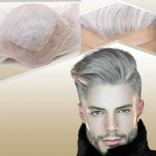 Peluca de cabello humano europeo de repuesto para hombre, encaje suizo frontal, 0.003 in, piel fina, poliuretano, con bucle, 10 x 8 pulgadas, 20%
