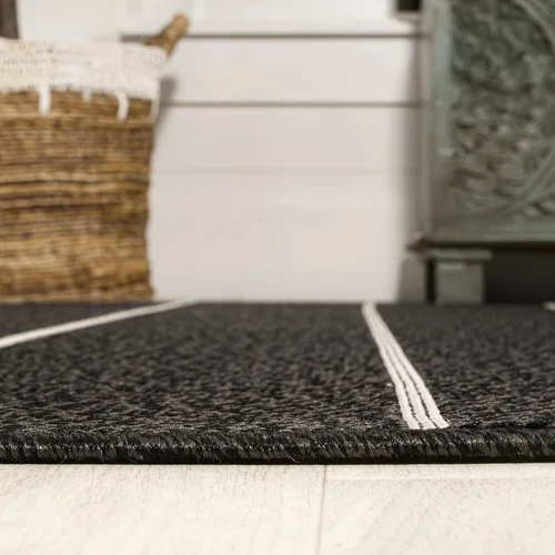 Miniatura 6 de JONATHAN Y Grid Squares - Alfombra de pasillo para interiores y exteriores, 2 x 8 pies, color negro/crema, moderna para patio trasero, porche, fácil