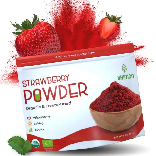 Polvo de fresa liofilizado orgánico de 8 onzas | Certificado USDA | Alimentos vitamínicos veganos | Polvo de frutas orgánicas naturales