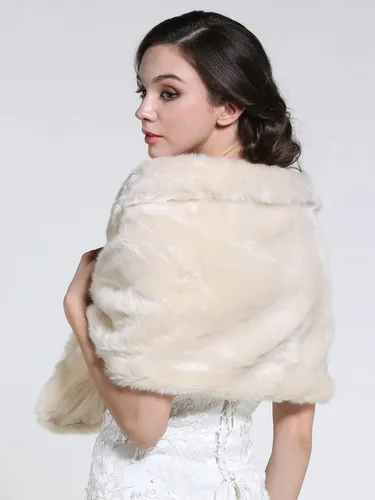 Miniatura 41 de Aukmla Bufanda de piel de boda para mujer con broche de diamantes de imitación para novia y damas de honor