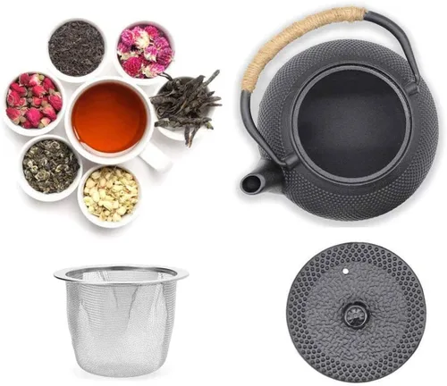 Miniatura 4 de Tetera de hierro fundido grande tetsubina japonesa con infusor de acero inoxidable para tetera de té de hojas sueltas revestida
