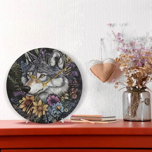 Miniatura 2 de misterioso lobo gris 10 pulgadas ronda reloj de pared retro ningún tictac ruido arte para hotel hotel reloj para la pared