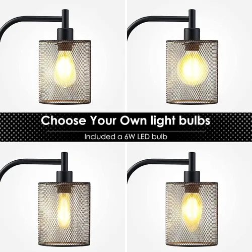 Miniatura 3 de Lámpara de pie industrial BoostArea, lámpara de pie con pantalla de malla de hierro colgante, bombilla LED de 6 W, lámpara de pie de granja metálica