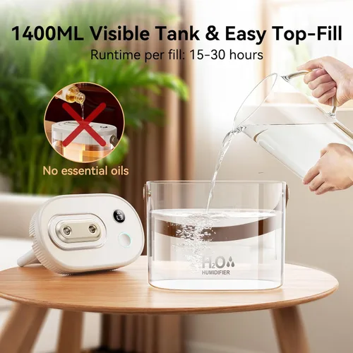 Miniatura 6 de DIGIX - Humidificador portátil recargable con pantalla inteligente, luz nocturna, fácil de limpiar, 1.4L, pequeños humidificadores para recámara