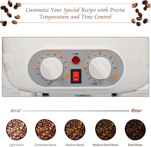 Miniatura 8 de Tostador de café mejorado para uso doméstico, tostador de granos de café eléctrico de 110 V con temporizador, tostadora de 1200 W, tostadora de café