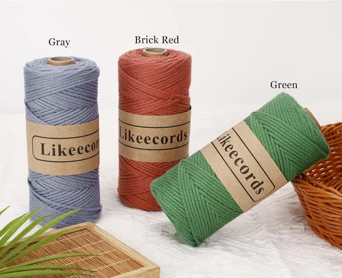 Miniatura 5 de Likeecords 100% Hilo de Algodón Cordón de Crochet para Bolsas 2mm 350 Yardas Cordón de Macramé Trenzado Cordón de Macramé Hilo de Crochet Regalo