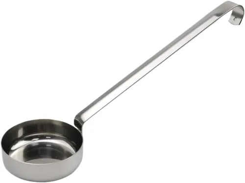 Cucharón de cocina de acero inoxidable 201 de acero inoxidable de 10.55 pulgadas con ganchos y asas largas para remover, porciones y servir sopas