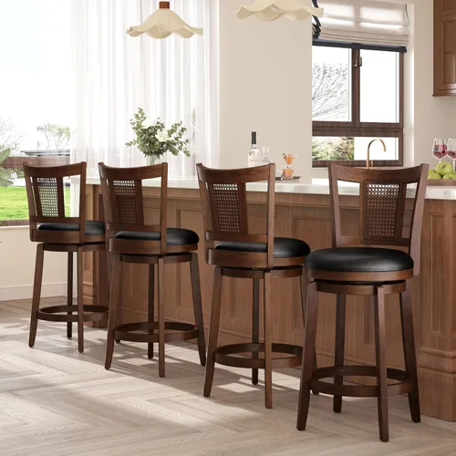 Miniatura 13 de ALPHA HOME Taburetes de bar giratorios con respaldo, 26 pulgadas, juego de 2, taburetes de bar de madera, sillas de bar de 360 grados con patas