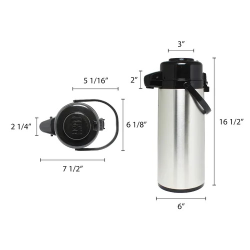 Miniatura 2 de Thunder Group Airpot de 2.5 litros/84 oz, cuerpo de acero inoxidable, forro S/S, botón pulsador