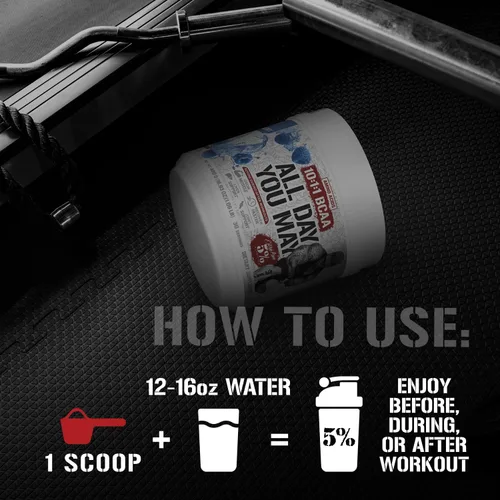 Miniatura 4 de 5% Nutrition Rich Piana AllDayYouMay BCAA Powder Aminoácidos prémium para intra y después del entrenamiento, hidratación, resistencia
