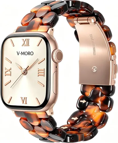 V-MORO Correa de resina compatible con Apple Watch Series 7/8/9/10/11 de 1.614 pulgadas/1.575 pulgadas/1.496 pulgadas/1.654 pulgadas, correa ligera