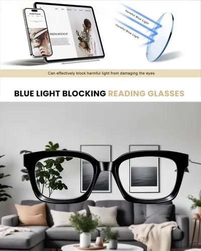 Miniatura 6 de Hubeye Large Reading Glasses for Women Men Fashion Square Frame Anti-Blue Light Glasses Reading Aid (Black+Blue, 1.00)