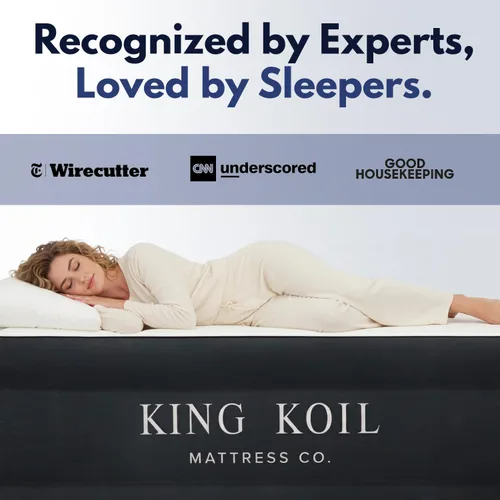 Miniatura 8 de King Koil colchón de aire de lujo con almohada mullida y parte superior en California King con bomba de alta velocidad patentada para el hogar, Negro