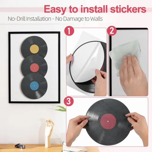 Miniatura 3 de NOLITOY 16 discos de vinilo para decoración de pared: discos falsos de 9.63 pulgadas de grosor para estética de pared, decoración de sala de música