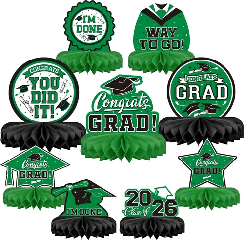 Miniatura 14 de 9 piezas de decoraciones de fiesta de graduación para clase de 2026, centro de mesa de felicitaciones de graduación de felicitaciones de graduación