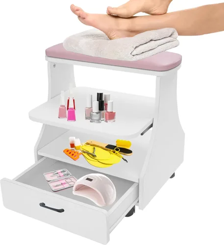 Reposapiés portátil de pedicura con ruedas, taburete de pedicura, carrito para baño de pies, carrito de spa, soporte de uñas, muebles de manicura