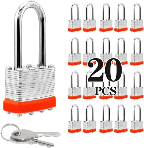 Miniatura 10 de ZonRo Candados de acero laminado con llave, cerraduras iguales con llave, 1-9/16 pulgadas de ancho, candados de grillete largo, paquete de 6, aro