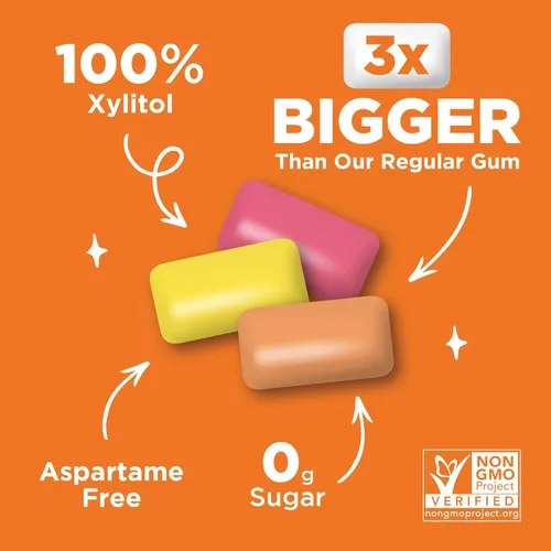 Miniatura 5 de PUR - Chicle Jumbo Chicle sin aspartamo 100% xilitol Sabor natural a fresa, plátano, naranja, 20 piezas (paquete de 10)