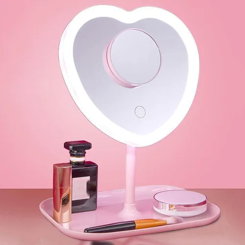 Miniatura 6 de Espejo de tocador de maquillaje de corazón con luces LED, luces de control táctil, brillo ajustable, espejo de tocador iluminado con carga USB