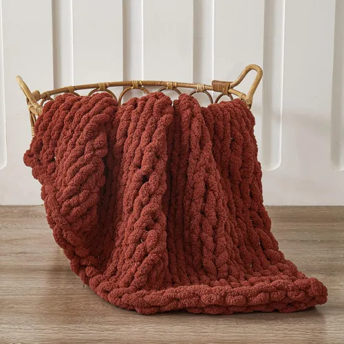 Miniatura 49 de WESHIONGOO Manta de Punto Grueso Throw 40"*40" (101.6cm*101.6cm) Mantas de Punto para Sofá Cama Manta Suave Esponjosa con Hilo Chenille Jumbo Grueso