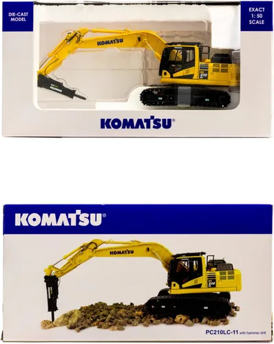 Miniatura 5 de Universal Hobbies Komatsu PC210LC-11 con excavadora de taladro de martillo, escala 1:50, modelo de construcción fundido a presión, réplica