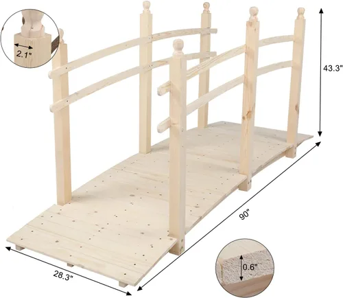Miniatura 4 de VINGLI Puente de Jardín de 4 pies, Puente de Arco de Madera con Barandas de Seguridad con Acabado Carbonizado, Puente Decorativo para Paisajismo
