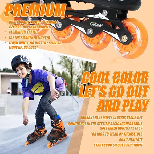 Miniatura 4 de Nattork Patines en línea ajustables para niños y niñas, azul negro rojo con ruedas iluminadas, patinaje sobre ruedas juvenil para principiantes de 3
