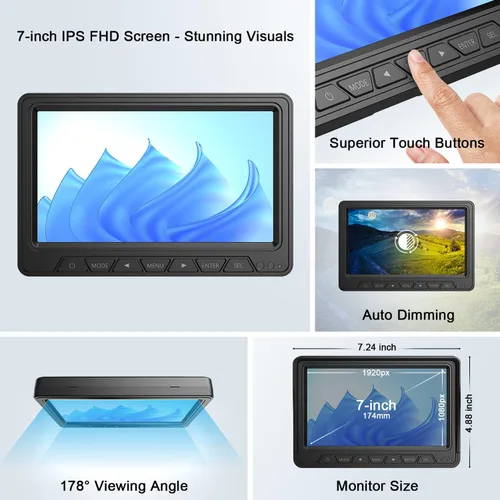 Miniatura 4 de Fookoo Sistema de cámara de respaldo inalámbrica HD 1080P de 7" para RV Furrion pre-cableado, furgoneta camper, monitor DVR IPS de 7" y cámara