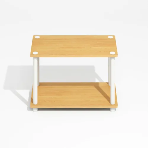 Miniatura 6 de Furinno Turn-N-Tube - Juego de 2 estantes y mesas auxiliares, paquete de 2, haya/blanco