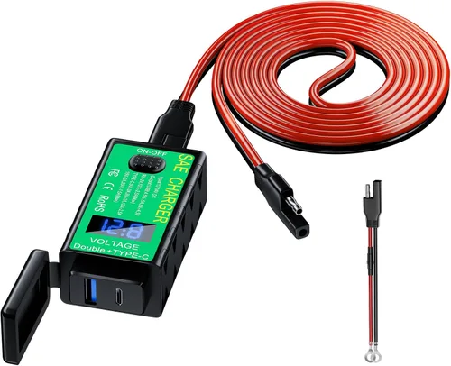 YONHAN Cargador de teléfono USB para motocicleta de 4.8 A, adaptador SAE a USB con voltímetro e interruptor de encendido/apagado, carga rápida de