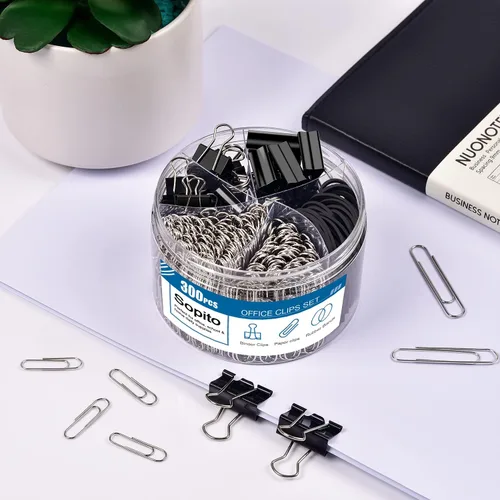 Miniatura 3 de Sopito - Clips para carpeta, juego de 300 clips de oficina con abrazaderas de papel, bandas de goma para suministros de oficina y escuela, varios