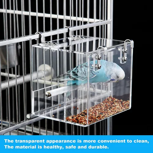 Miniatura 7 de Comedero para pájaros sin desorden para jaula – Comedero automático para pájaros, contenedor de comida transparente, acrílico sin derrames, jaula
