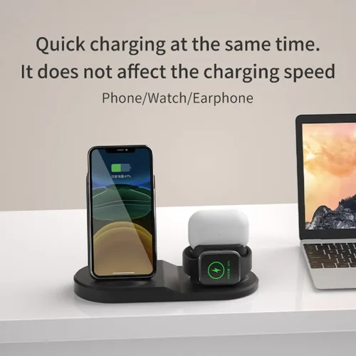 Miniatura 5 de Estación de carga 3 en 1, cargador inalámbrico de 15 W para iPhone 17/16/8-15, Galaxy S6-S25, Apple Watch (solo Gen 1-8), para Lightning Air. Pods