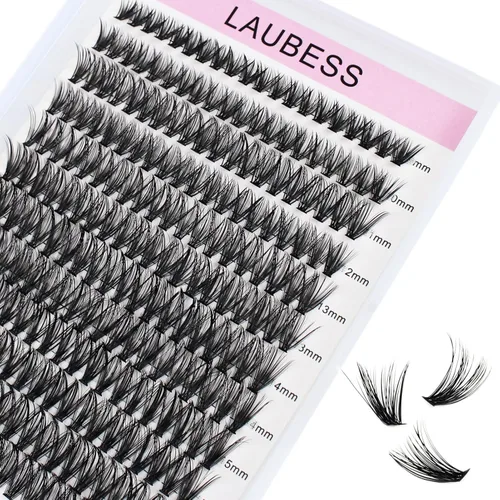 Extensiones de pestañas en racimo para colocar en casa, 240 unidades, rizado D, bandeja mixta, extensiones de racimos de pestañas de visón