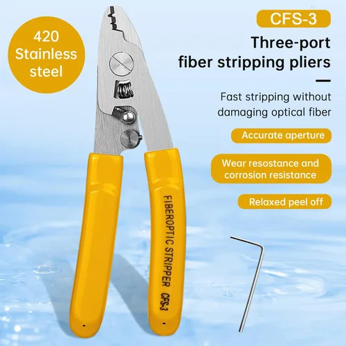 Miniatura 2 de 3 piezas de acero inoxidable CFS-3 Pelacables de fibra óptica de 3 orificios de puerto Herramienta de pelado de fibra óptica para chaqueta