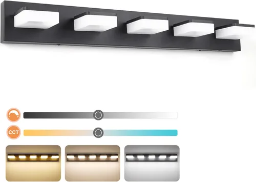 Miniatura 14 de GOODATE Lámparas de baño regulables de 3 colores sobre el espejo, luces LED cromadas, de acero inoxidable acrílico, 6 luces de tocador de baño