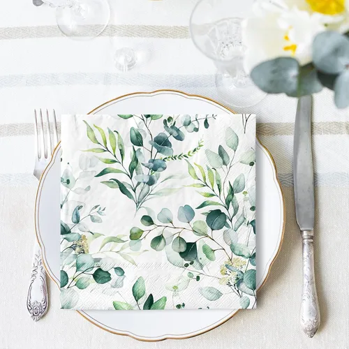 Miniatura 4 de AnyDesign 80 servilletas de papel de eucalipto vegetal, acuarela, hojas verdes de primavera, servilletas de almuerzo, servilletas decorativas