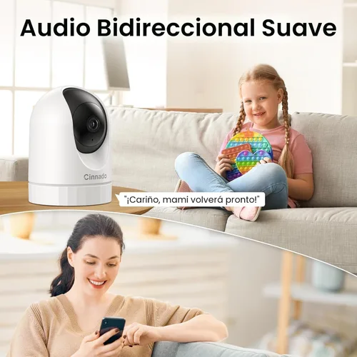 Miniatura 7 de Cinnado - Cámara de seguridad para interiores 2K, cámaras WiFi 360° para seguridad del hogar, cámara para mascotas/perros/bebés con aplicación