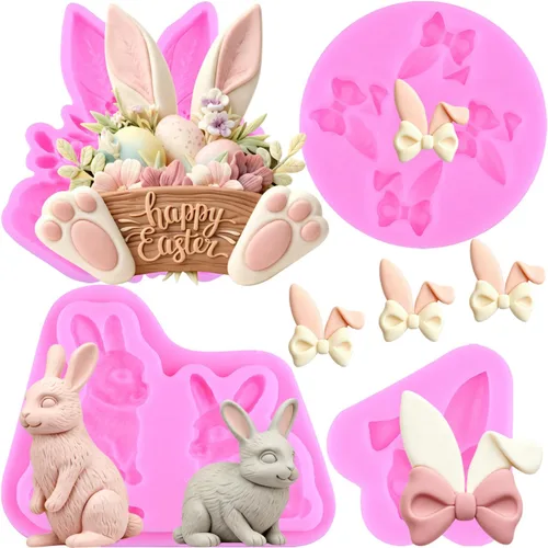 Miniatura 10 de ZiXiang Molde de silicona para fondant de conejo, orejas de conejo de Pascua, moldes de chocolate para decoración de pasteles, decoración de Estilo b