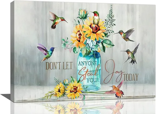 Miniatura 9 de Bulldog Leather Works Lienzo decorativo abstracto de colibrí y girasol, con citas inspiradoras, póster de flores de granja, decoración moderna