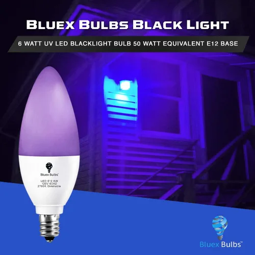 Miniatura 3 de Paquete de 2 bombillas LED negras, 6 W, E12, nivel de bombilla de luz negra, 385-400 nm, pintura corporal, que brilla en la oscuridad, bombilla LED
