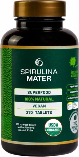Spirulina Tablets USDA Organic, Atacama Desert cultivado, suplemento superalimento a base de plantas, algas densas en nutrientes para bienestar